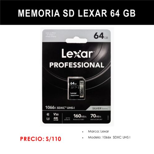 Memoria SD Lexar 64 GB V30 GB UHS-I